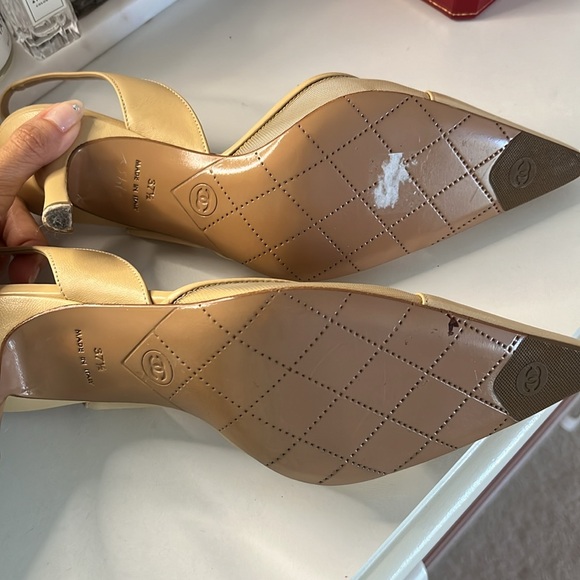 Chanel Beige Logo Pointed Toe Slingback - Picture 5 of 6